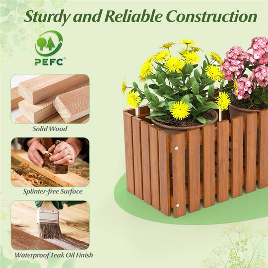 Costway Solid Wood Patio Furniture Slat Style Flower Planter Box
